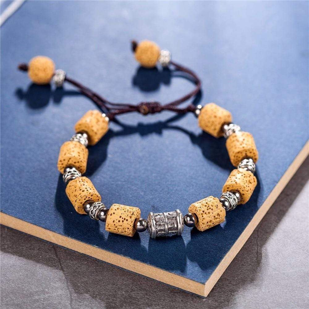 Buddhatrends Yellow Adjustable Lava Stone Bracelet