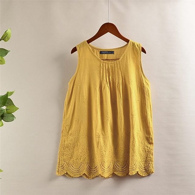 Buddhatrends Yellow / S Fay Sleeveless Embroidered Top