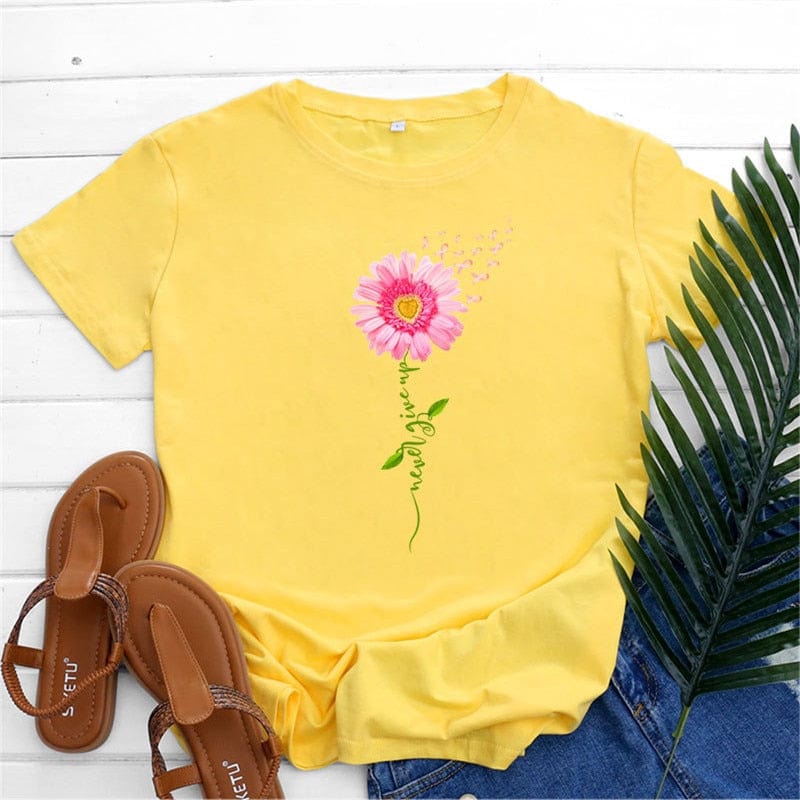 Buddhatrends Yellow / S Graphic Flower Top O Neck Tee