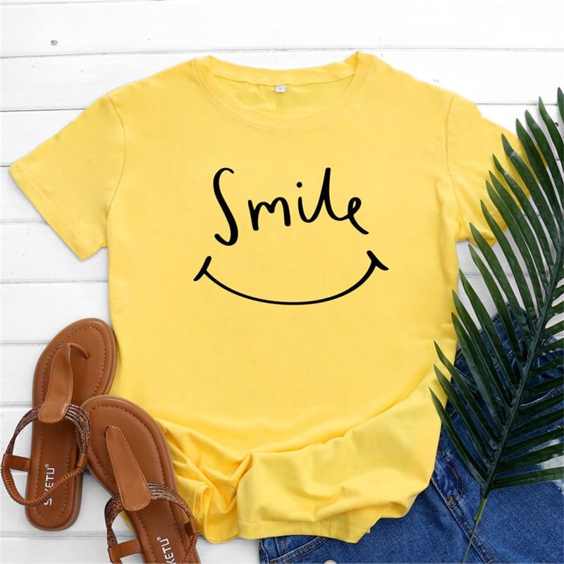 Buddhatrends Yellow / S Smily Face O Neck T-Shirt