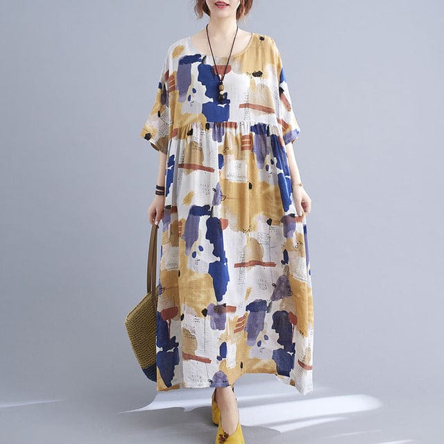 Buddhatrends Yellow / XL / China Sundress Abstract Maxi Dress