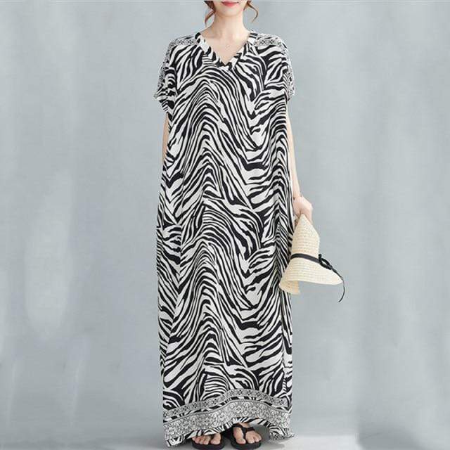 Buddhatrends Zebra Print Kaftan Dress